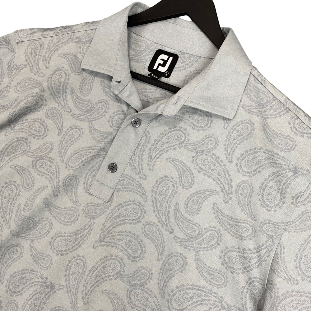 FootJoy Performance Golf Polo Shirt Paisley Mens‎ L Gray AOP Athleisure New